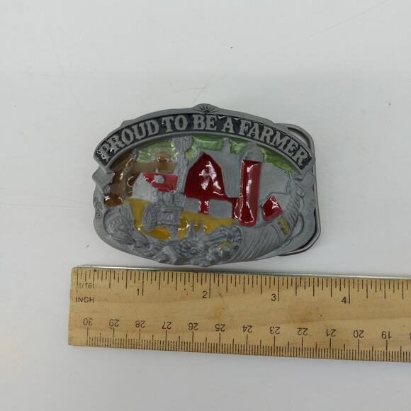 Proud to Be A Farmer Belt Buckle Red Barn House Western Cowboy-Core - Picture 5 of 8